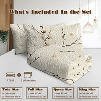 HKM-794131 Minimalist Tree Branch Patterned Quilt Set with 2 Pillow Shams in Multiple Sizes for All Season Use