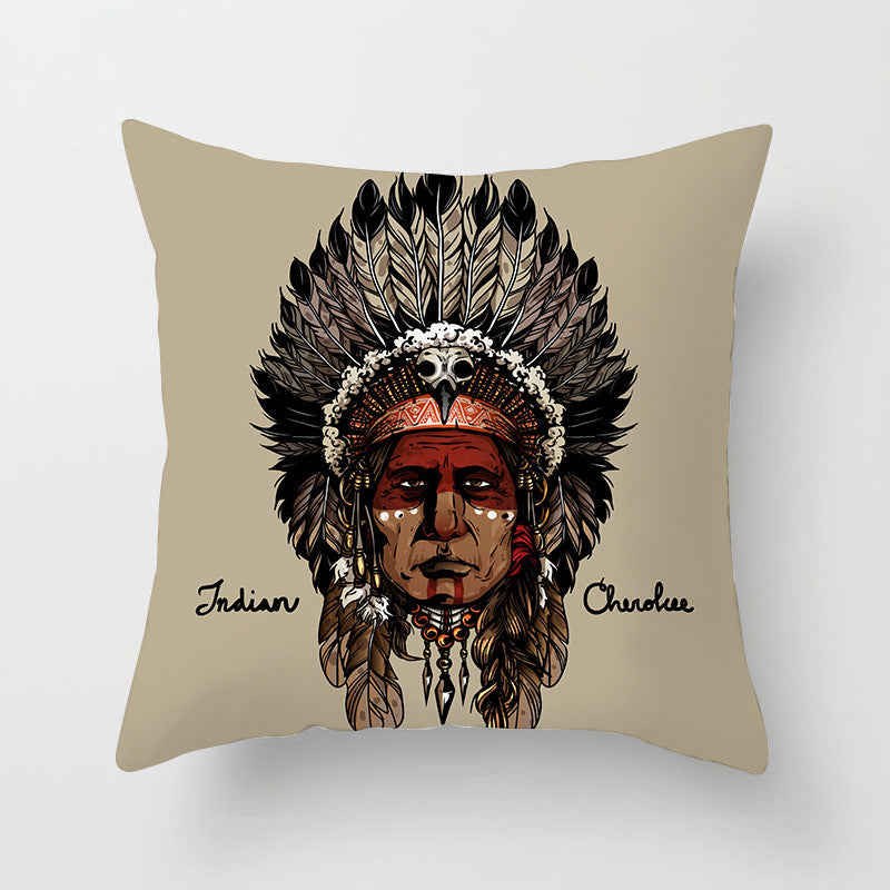 HKM-794195 Peach Skin National Style Cushion Cover - 44x44cm, Decorative Pillowcase