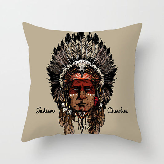 HKM-794195 Peach Skin National Style Cushion Cover - 44x44cm, Decorative Pillowcase