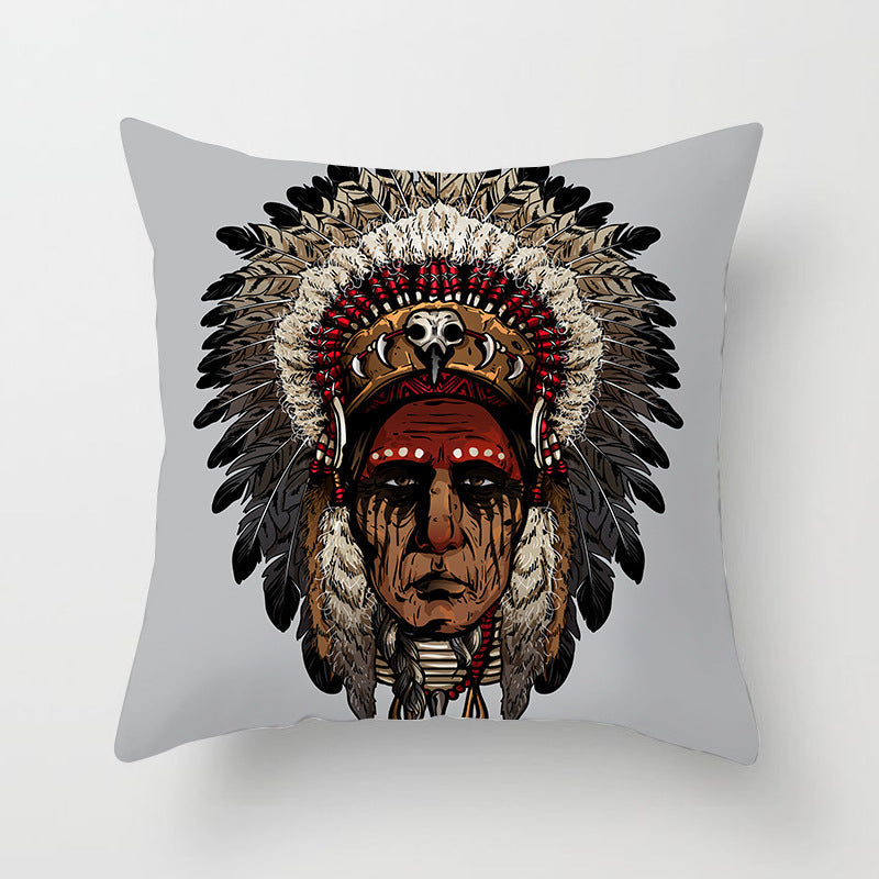 HKM-794195 Peach Skin National Style Cushion Cover - 44x44cm, Decorative Pillowcase