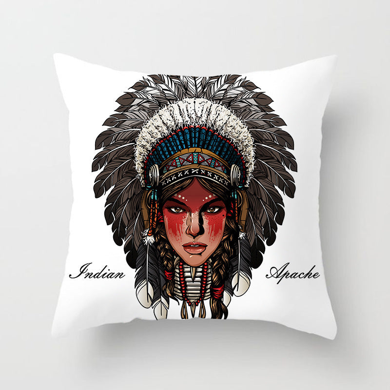 HKM-794195 Peach Skin National Style Cushion Cover - 44x44cm, Decorative Pillowcase