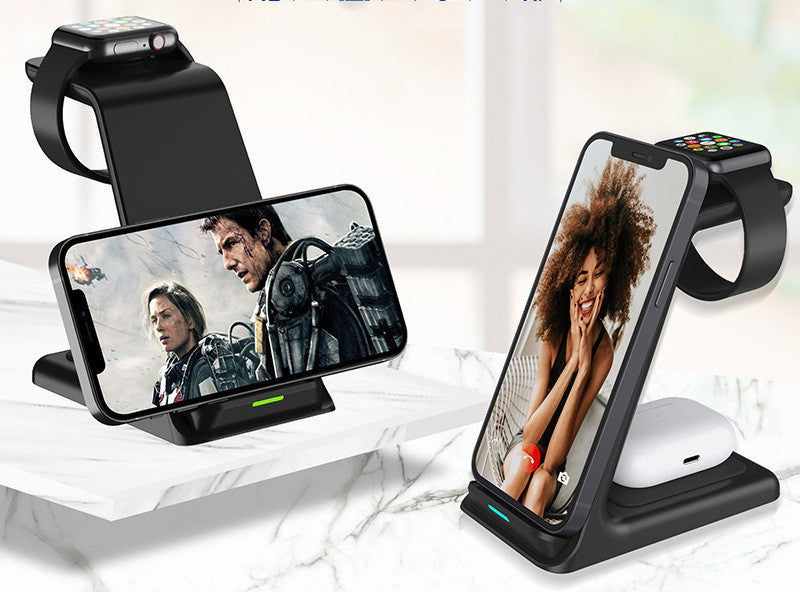 HKM-794195 Vertical 15W Fast Charging Wireless Charger - Three-in-One Desktop Stand with Dual-Coil Design