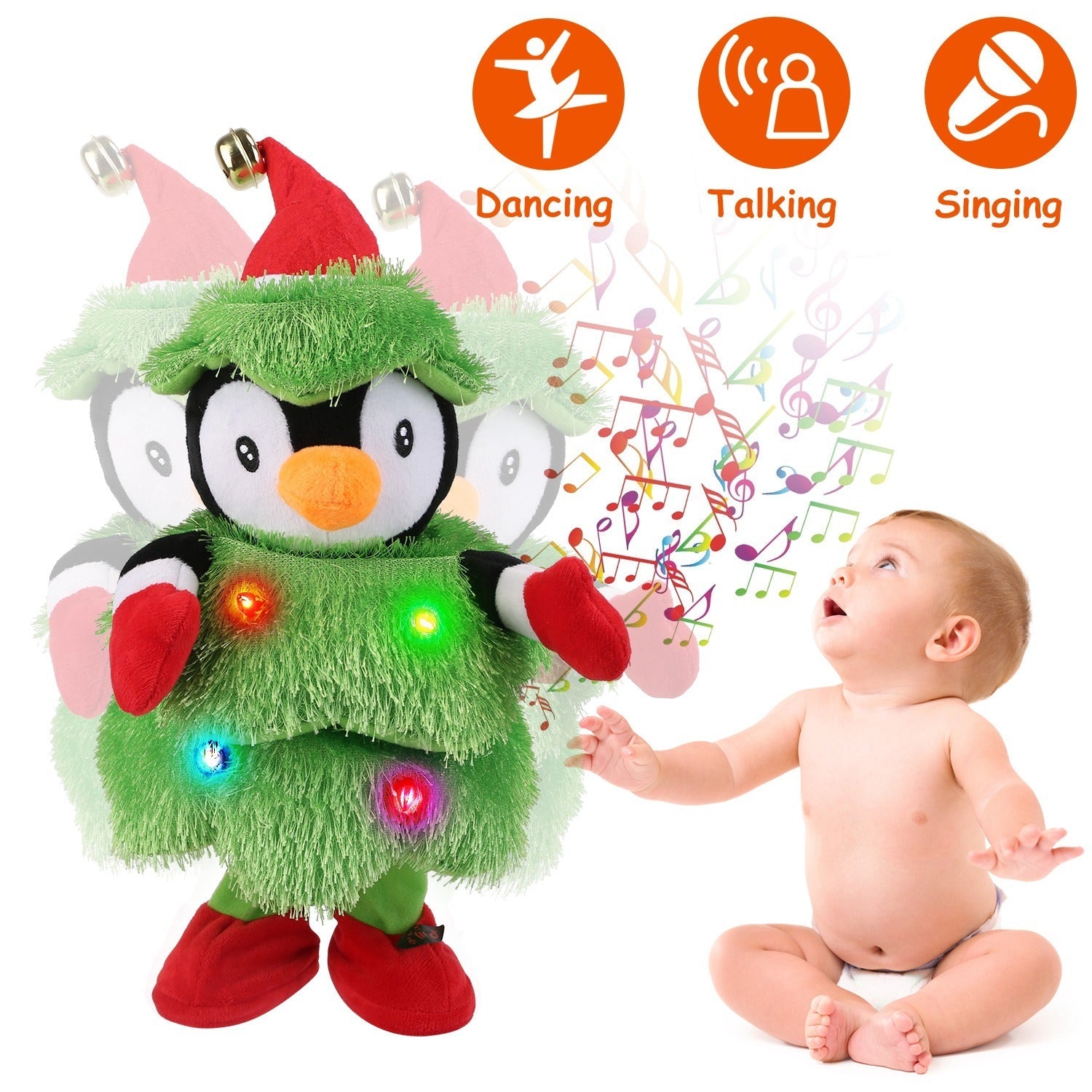 HKM-794259 Dancing Plush Toy - Singing and Mimicking Interactive Penguin, Snowman, or Elk for Kids - Perfect Christmas Gift