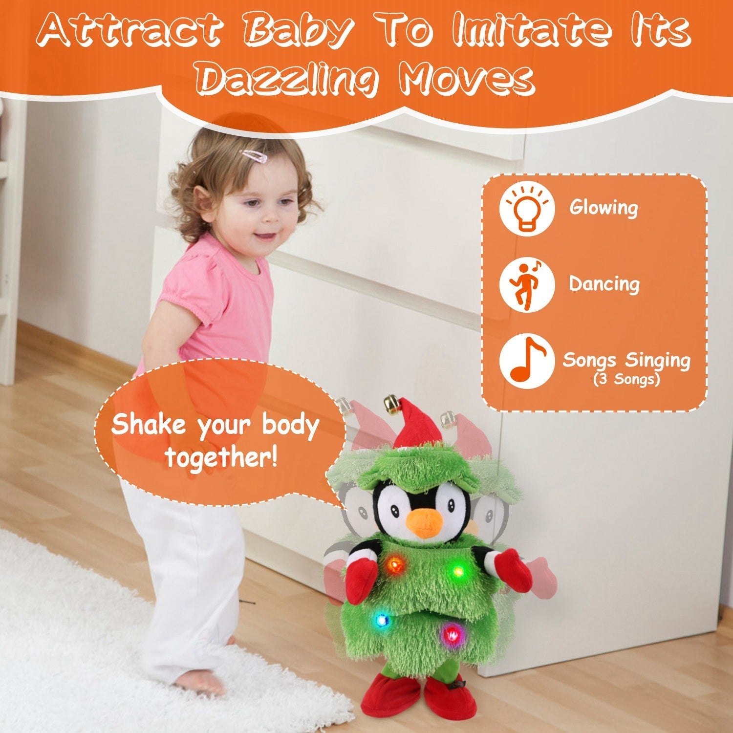 HKM-794259 Dancing Plush Toy - Singing and Mimicking Interactive Penguin, Snowman, or Elk for Kids - Perfect Christmas Gift