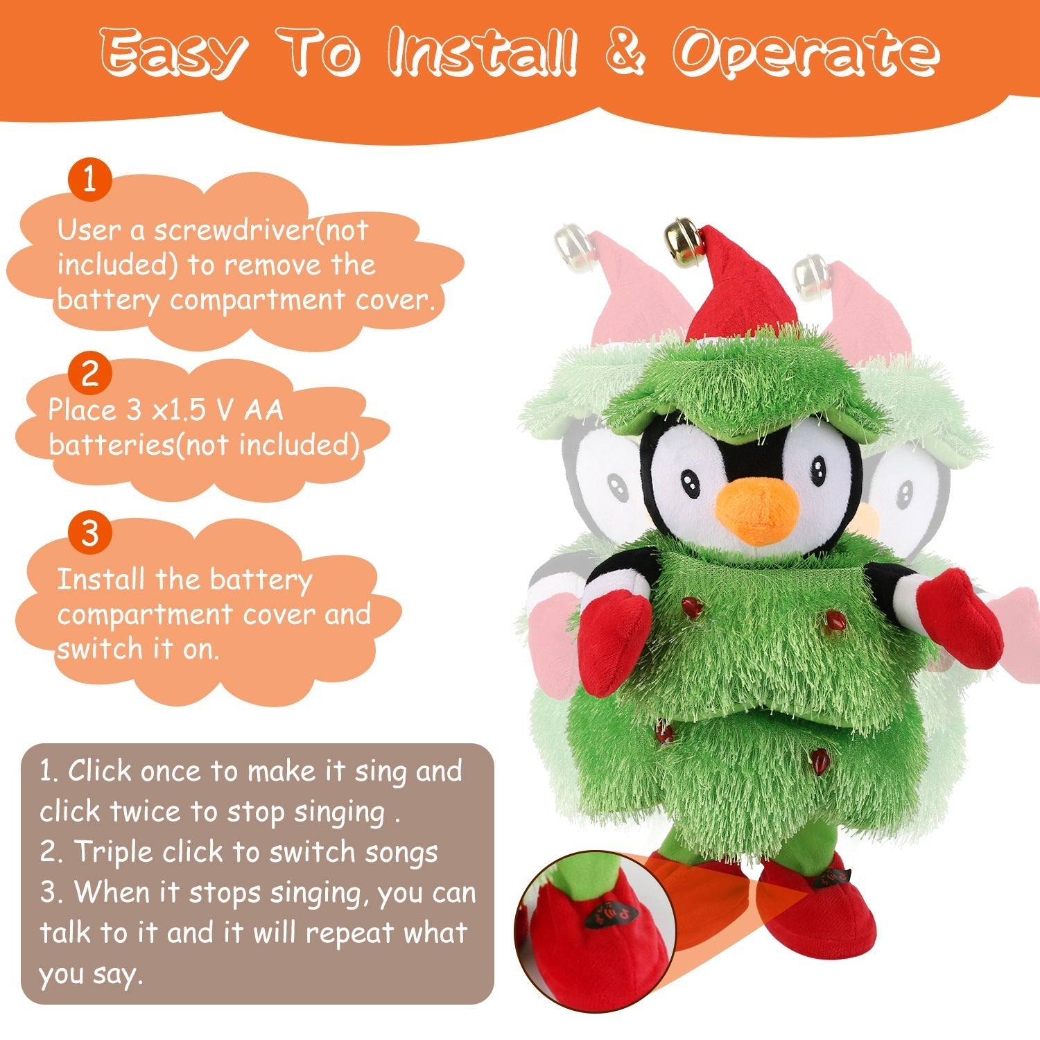 HKM-794259 Dancing Plush Toy - Singing and Mimicking Interactive Penguin, Snowman, or Elk for Kids - Perfect Christmas Gift
