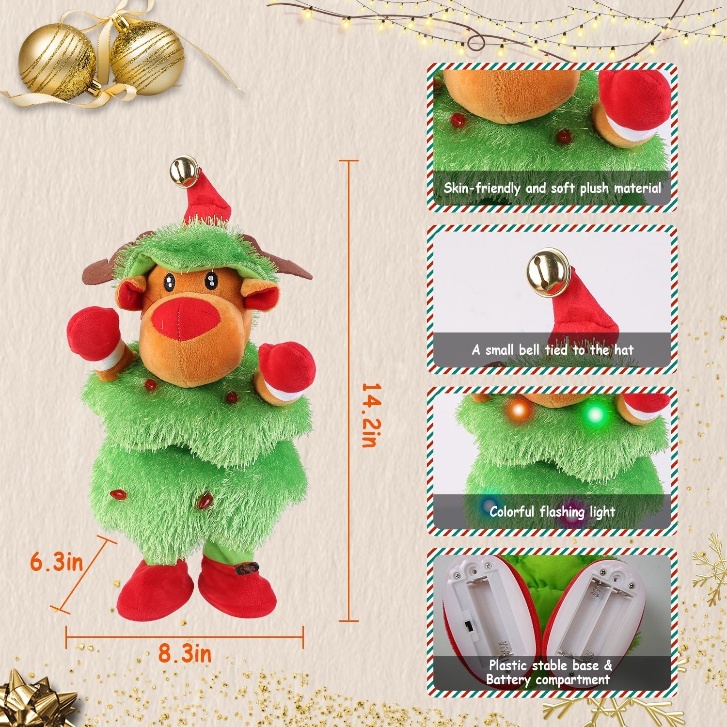 HKM-794259 Dancing Plush Toy - Singing and Mimicking Interactive Penguin, Snowman, or Elk for Kids - Perfect Christmas Gift