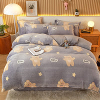 HKM-794451 Coral Fleece Milk Velvet Duvet Cover with Flannel Pillowcase Set - Sleek and Stylish Bedroom Decor