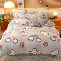 HKM-794451 Coral Fleece Milk Velvet Duvet Cover with Flannel Pillowcase Set - Sleek and Stylish Bedroom Decor