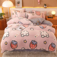 HKM-794451 Coral Fleece Milk Velvet Duvet Cover with Flannel Pillowcase Set - Sleek and Stylish Bedroom Decor