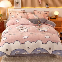 HKM-794451 Coral Fleece Milk Velvet Duvet Cover with Flannel Pillowcase Set - Sleek and Stylish Bedroom Decor