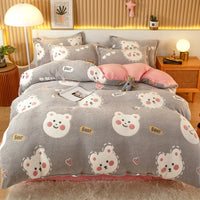 HKM-794451 Coral Fleece Milk Velvet Duvet Cover with Flannel Pillowcase Set - Sleek and Stylish Bedroom Decor