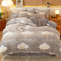 HKM-794451 Coral Fleece Milk Velvet Duvet Cover with Flannel Pillowcase Set - Sleek and Stylish Bedroom Decor