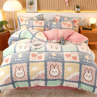 HKM-794451 Coral Fleece Milk Velvet Duvet Cover with Flannel Pillowcase Set - Sleek and Stylish Bedroom Decor
