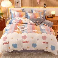 HKM-794451 Coral Fleece Milk Velvet Duvet Cover with Flannel Pillowcase Set - Sleek and Stylish Bedroom Decor