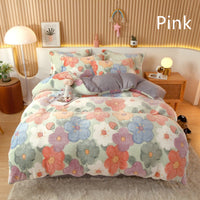 HKM-794451 Coral Fleece Milk Velvet Duvet Cover with Flannel Pillowcase Set - Sleek and Stylish Bedroom Decor