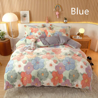 HKM-794451 Coral Fleece Milk Velvet Duvet Cover with Flannel Pillowcase Set - Sleek and Stylish Bedroom Decor