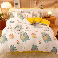 HKM-794451 Coral Fleece Milk Velvet Duvet Cover with Flannel Pillowcase Set - Sleek and Stylish Bedroom Decor