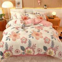 HKM-794451 Coral Fleece Milk Velvet Duvet Cover with Flannel Pillowcase Set - Sleek and Stylish Bedroom Decor