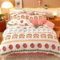 HKM-794451 Coral Fleece Milk Velvet Duvet Cover with Flannel Pillowcase Set - Sleek and Stylish Bedroom Decor
