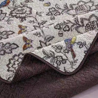 HKM-794451 Pure Cotton 3-Piece Quilt Set with Plant and Flower Design, Light Gray, for Summer and Autumn, Bedspread Style
