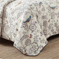 HKM-794451 Pure Cotton 3-Piece Quilt Set with Plant and Flower Design, Light Gray, for Summer and Autumn, Bedspread Style
