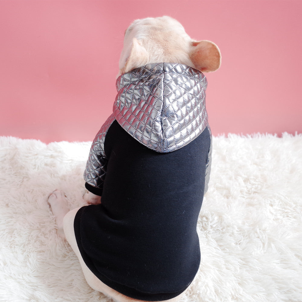 HKM-794707 Versatile Black and Silver Plus Velvet Sweater for Pets, Casual Style, Sizes S to 2XL