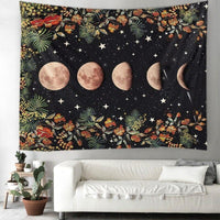 HKM-794835 Moon Phase Printed Tapestry - Multifunctional Wall Hanging and Sitting Blanket
