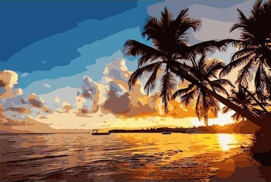 KTX-794963 Beach Paradise Painting by Numbers Kit - 40x50cm and 60x75cm, Linen Material