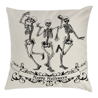 HKM-794963 Halloween Themed Pillow Cover with Skull and Pumpkin Designs - 45x45cm Linen Cushion Case