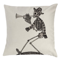 HKM-794963 Halloween Themed Pillow Cover with Skull and Pumpkin Designs - 45x45cm Linen Cushion Case