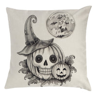HKM-794963 Halloween Themed Pillow Cover with Skull and Pumpkin Designs - 45x45cm Linen Cushion Case