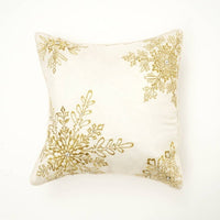 HKM-795091 Elegant Snowflake Embroidered Polyester Throw Pillow with Bead Detailing