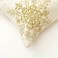HKM-795091 Elegant Snowflake Embroidered Polyester Throw Pillow with Bead Detailing