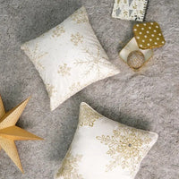 HKM-795091 Elegant Snowflake Embroidered Polyester Throw Pillow with Bead Detailing