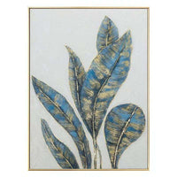 HKM-795219 Handmade Oil Painting - Abstract Green and Gold Banana Leaves on Canvas for Home Décor