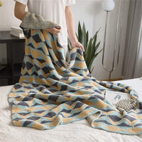 HKM-795283 Knitted Geometric Pattern Blanket - Soft Half Velvet Sofa Throw, 120x150CM in Mixed Color