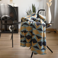 HKM-795283 Knitted Geometric Pattern Blanket - Soft Half Velvet Sofa Throw, 120x150CM in Mixed Color