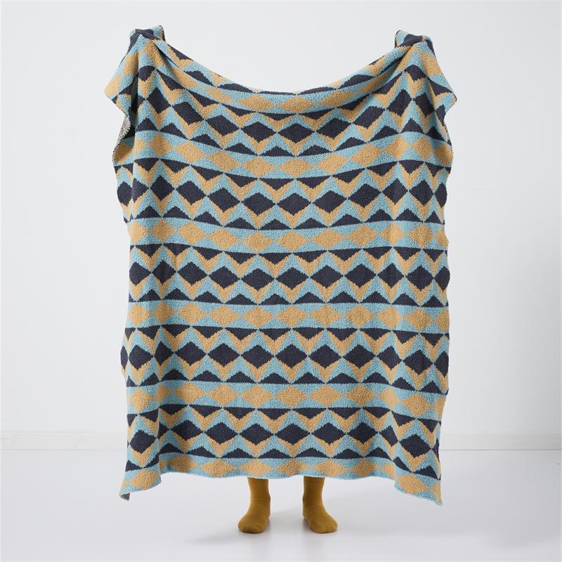 HKM-795283 Knitted Geometric Pattern Blanket - Soft Half Velvet Sofa Throw, 120x150CM in Mixed Color