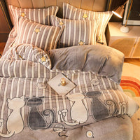 HKM-795283 Warm Carved Crystal Velvet Four-Piece Bed Sheet Set with Flannel Blanket in Light Gray