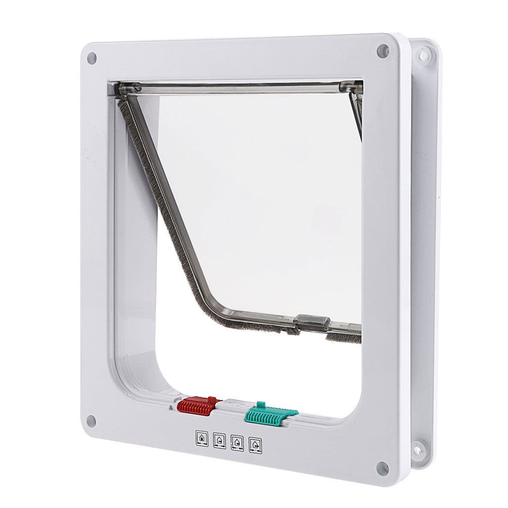 HKM-795731 4-Way Lockable Cat Flap Door with Anti-Draught Brush-Lined Edge, ABS Plastic, Suitable for Small Dogs, Pink and Black Options