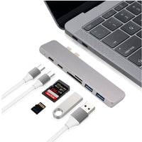HKM-795795 Dual Type-C 7-in-1 HDMI Docking Station - 4K HD, USB 3.0 & USB-C Expansion, Classic Silver