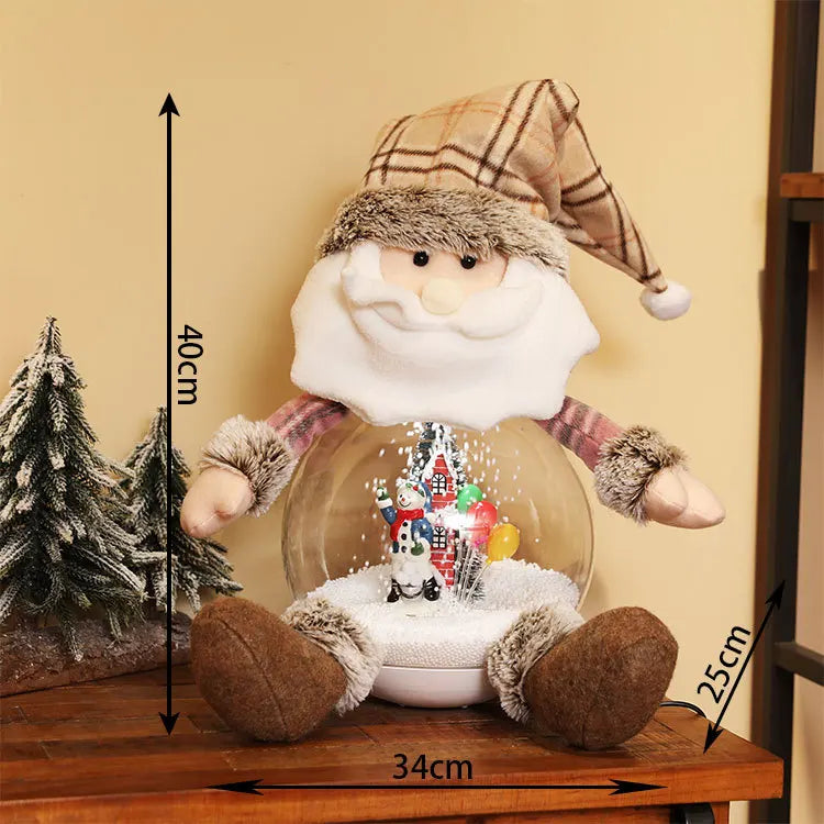 HKM-795859 Santa Claus Plush Toy with LED Lighting and Snow Scene Decoration for Holiday Festivities