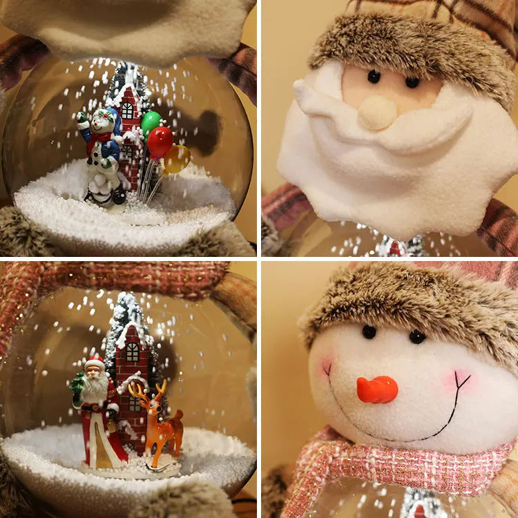 HKM-795859 Santa Claus Plush Toy with LED Lighting and Snow Scene Decoration for Holiday Festivities
