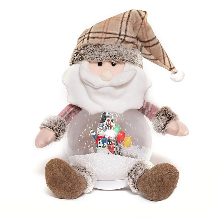 HKM-795859 Santa Claus Plush Toy with LED Lighting and Snow Scene Decoration for Holiday Festivities