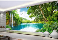 HKM-795987 3D Customizable Landscape Wallpaper for Living Room - Waterfall Scenery Background