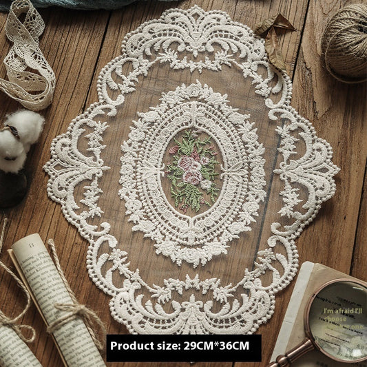 HKM-796115 Handmade Crochet Lace Tablecloth - Oval Vintage Style for Dustproof Decoration