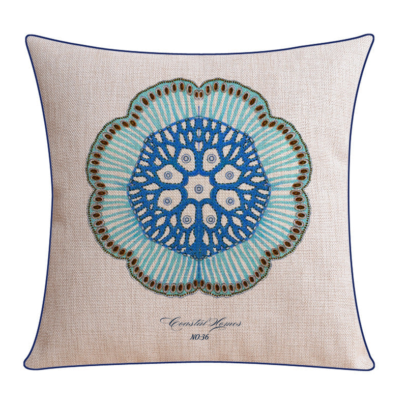 HKM-796243 Classical Seaweed Starfish Thick Cotton Linen Pillow Cover - Multiple Sizes Available