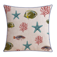 HKM-796243 Classical Seaweed Starfish Thick Cotton Linen Pillow Cover - Multiple Sizes Available