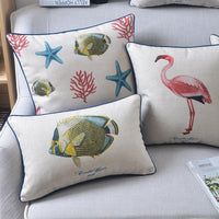 HKM-796243 Classical Seaweed Starfish Thick Cotton Linen Pillow Cover - Multiple Sizes Available