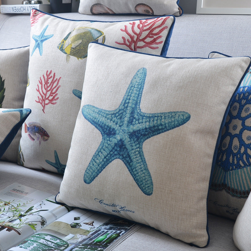 HKM-796243 Classical Seaweed Starfish Thick Cotton Linen Pillow Cover - Multiple Sizes Available